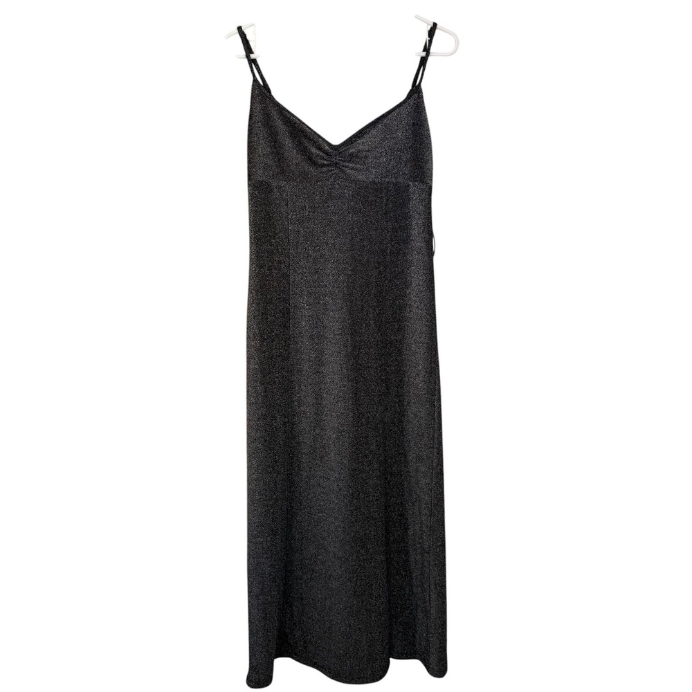 Urban Outfitters Arna Metallic Midi Dress L NWT Black Silver Sparkle Whimsigoth